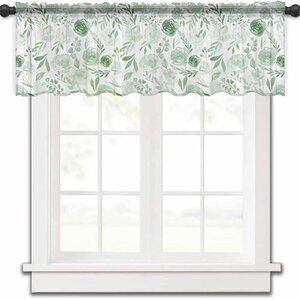 Green Floral Flower Valance Curtains